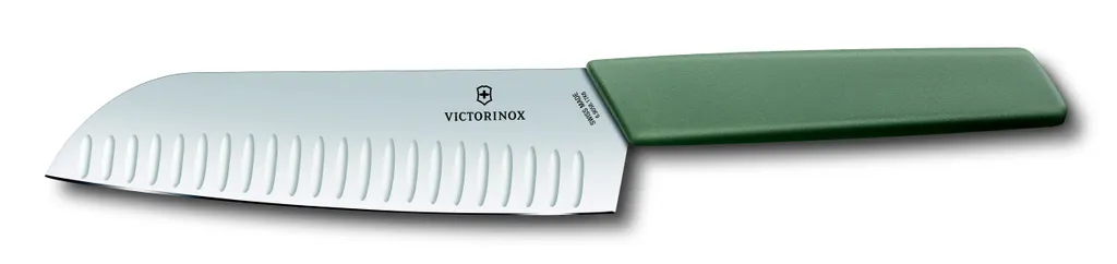 Victorinox Swiss Modern Santokumesser, Kullenschliff, 17cm, olive, Blister 6.9056.17K6B
